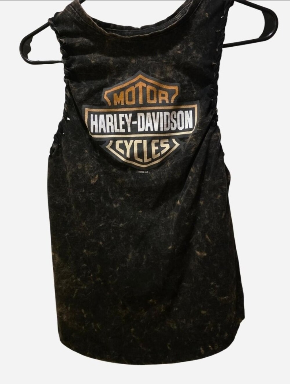 Harley Davidson black & gray tank top with distressed logo has stretch Size S